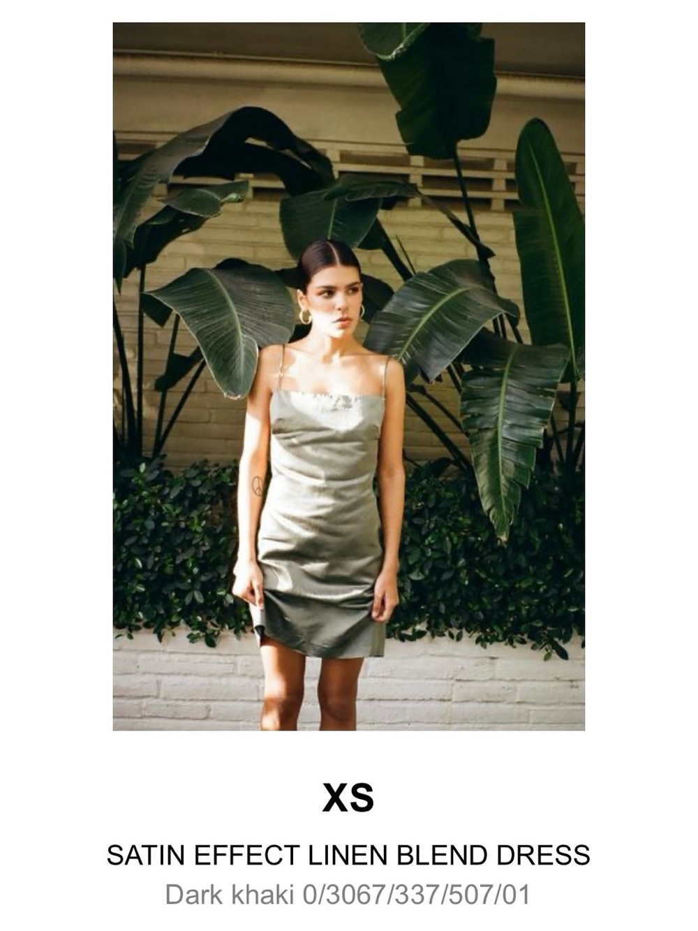 Satin-Effect Linen Blend Slip Dress - Dark Khaki Zara